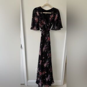 Aqua Black and Pink Floral Maxi Dress